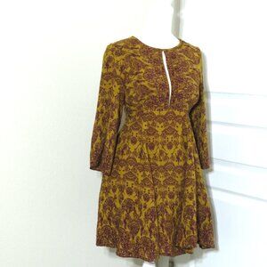 EUC Ecote Boho Fantasycore Flowy Dress with 3/4 Bell Sleeves Eggplant & Mustard